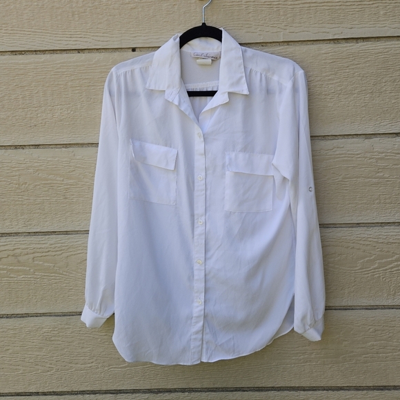vintage Carl Laurence white button front roll tab shirt medium - Picture 1 of 4